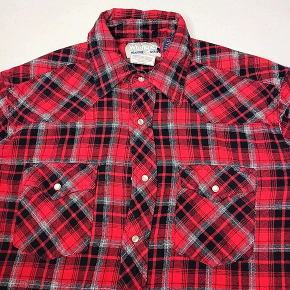 Wrangler Other - Wrangler Wrancher Mens Large Flannel Shirt Red Plaid Western Pearl Snap Cowboy